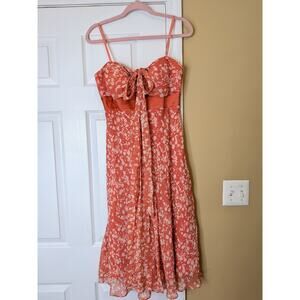 Max & Cleo Coral Silk Print Tie Front Dress Spaghetti Strap Party Dress Size 10